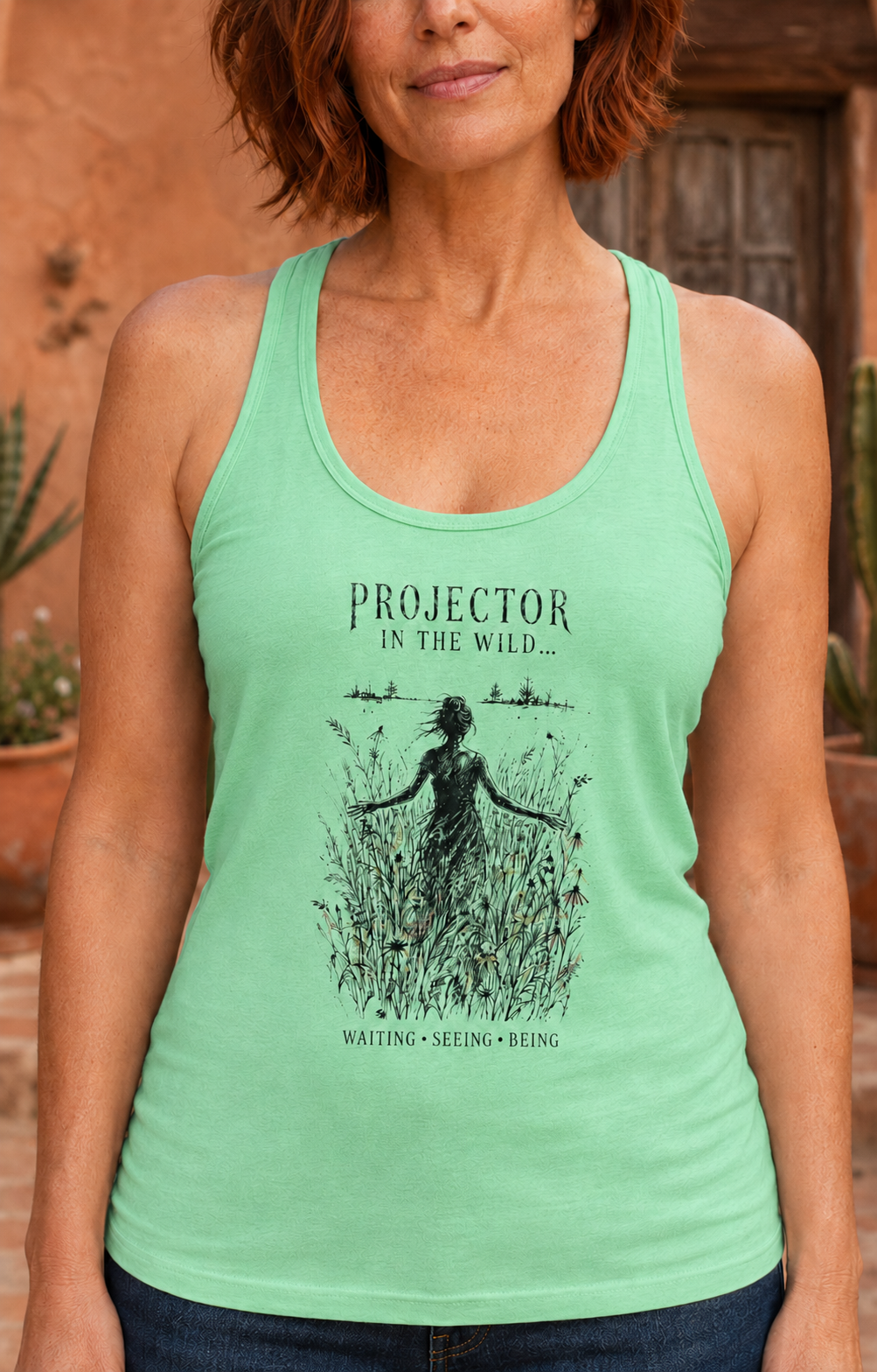 Projector in the Wild Women’s Racerback Tank — Waiting, Seeing, Being